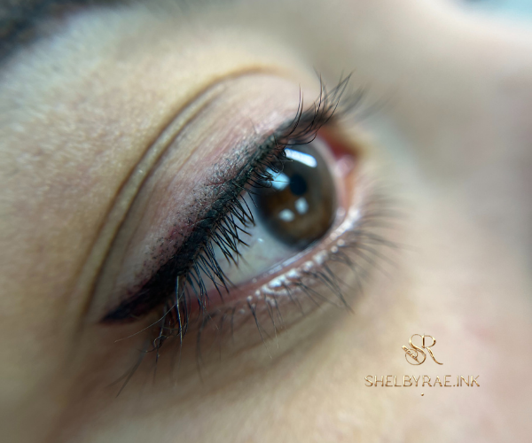 Smokey permanent makeup eyeliner with soft shading for a blended, sultry eye look.