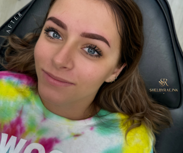 Natural-looking nano brows with fine hair strokes and soft definition created by a professional PMU brow artist in Rocklin, CA.